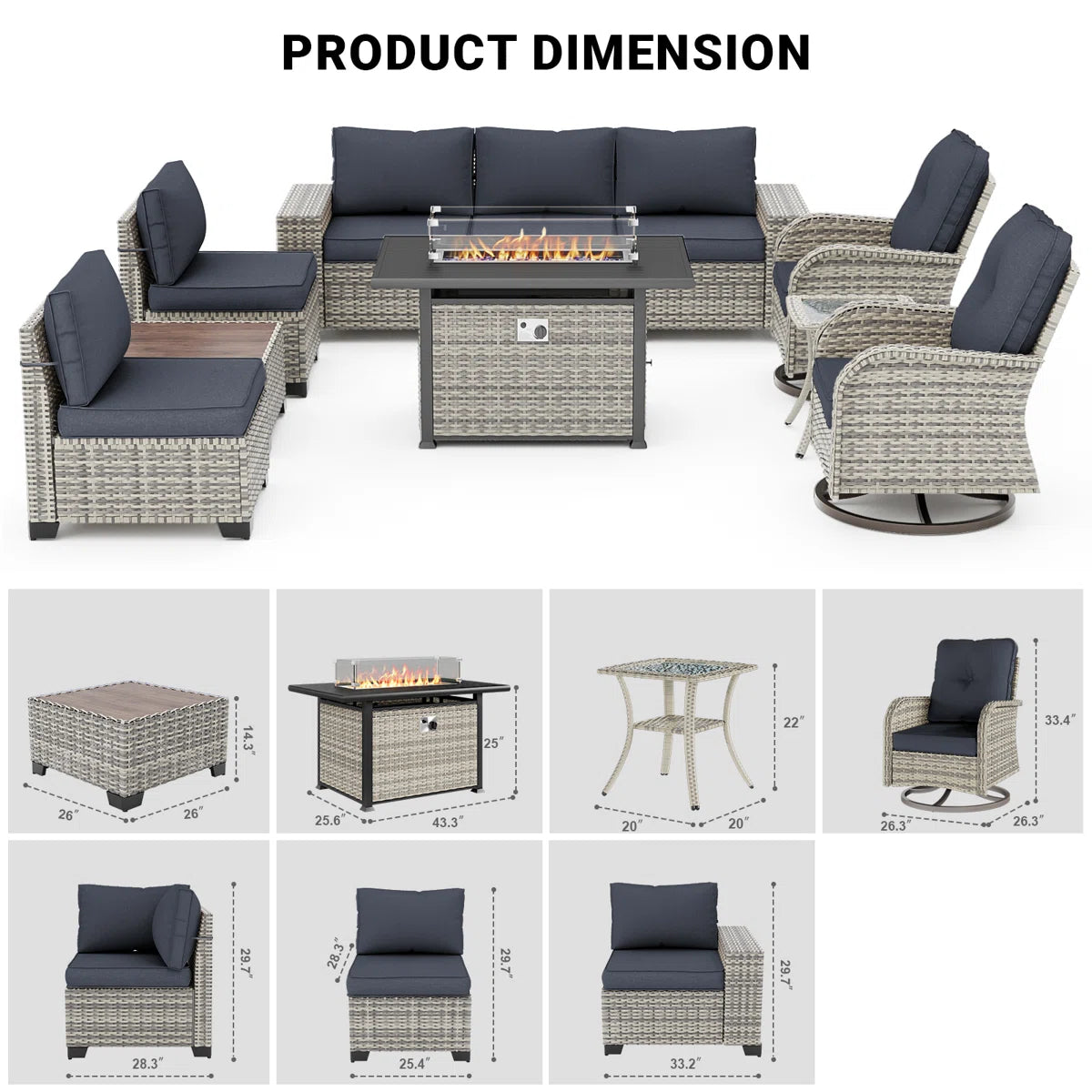 Outdoor 10-Piece Conversation Set with Fire Pit