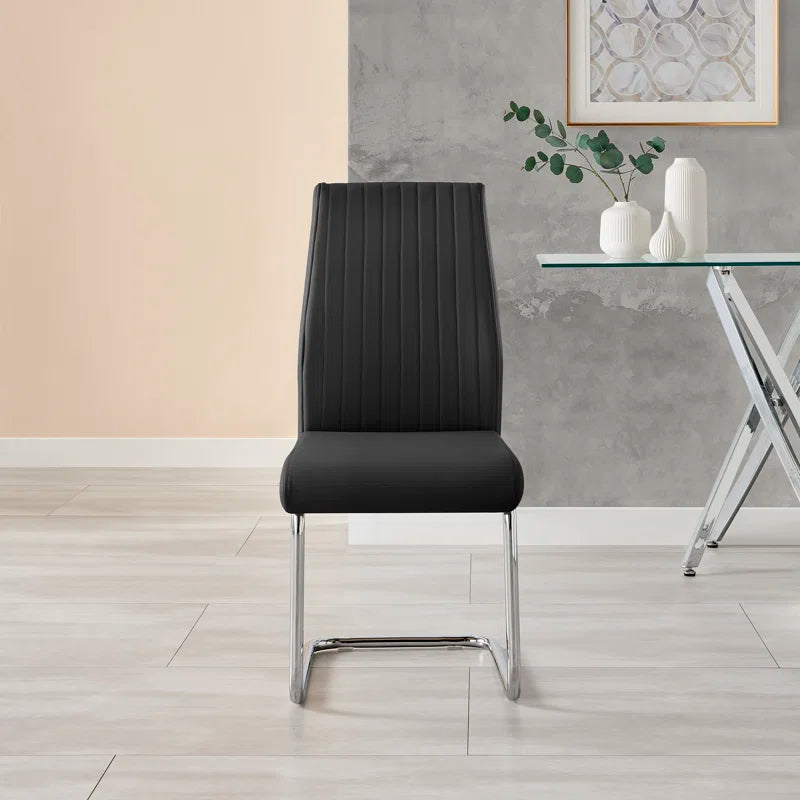Edzard Chrome & White High Gloss Dining Table Set with 6 Luxury Faux Leather Dining Chairs
