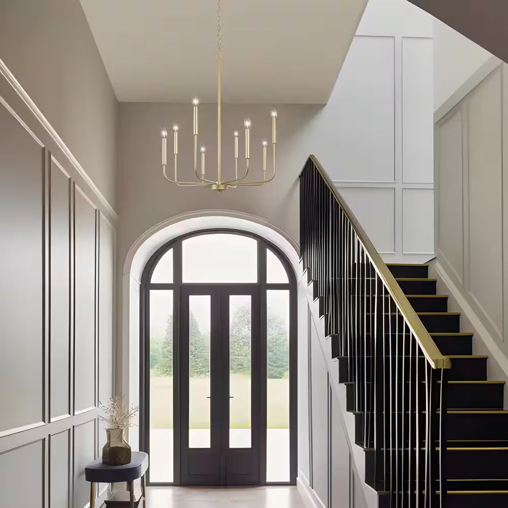 Modern Gold Candlestick Island Chandelier Transitional 8-Light Pale Brass Pendant Light for Kitchen Bedroom Dining Area