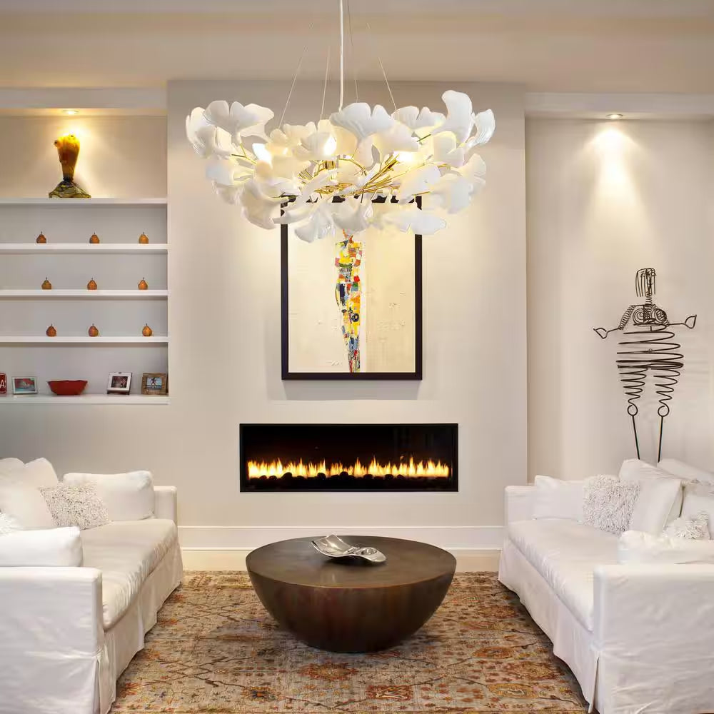 6 Light Gold Chandelier, Luxury Ginkgo Branch Chandelier for Living Room, Dining Room, Foyer, Kitchen Island-L31 In.