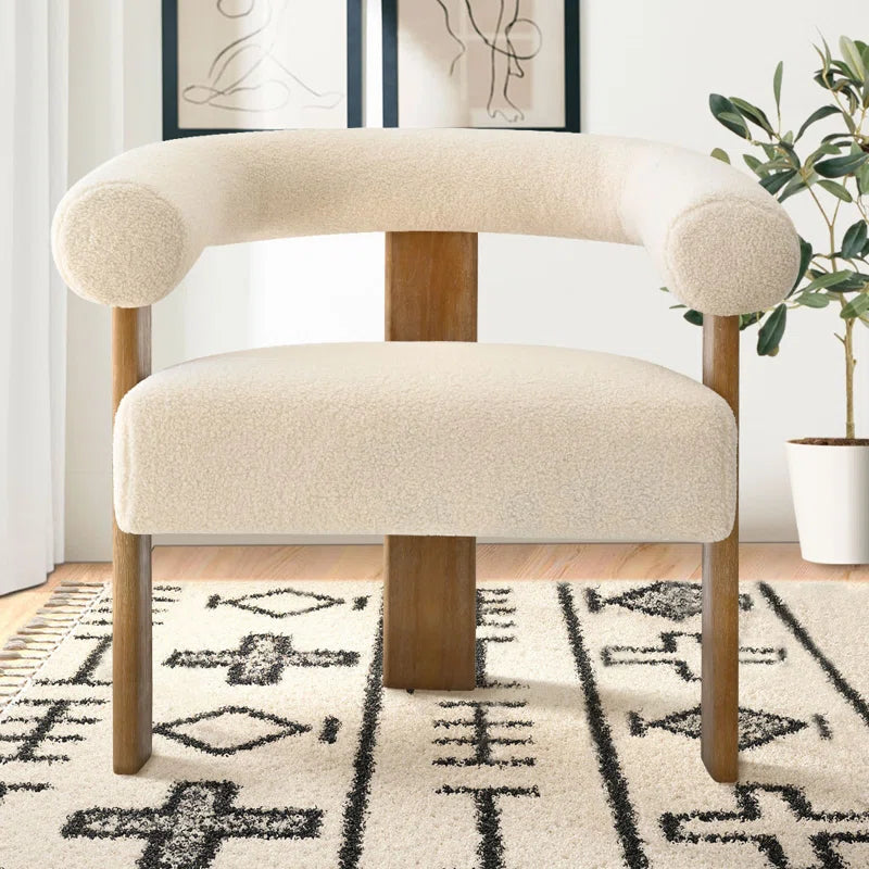 31" Wide Boucle Upholstered Back Tripod Wood Accent Chair