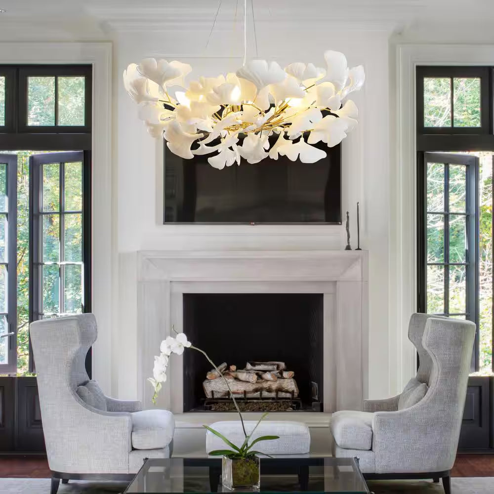 6 Light Gold Chandelier, Luxury Ginkgo Branch Chandelier for Living Room, Dining Room, Foyer, Kitchen Island-L31 In.