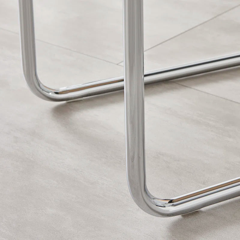 Edzard Chrome & White High Gloss Dining Table Set with 6 Luxury Faux Leather Dining Chairs