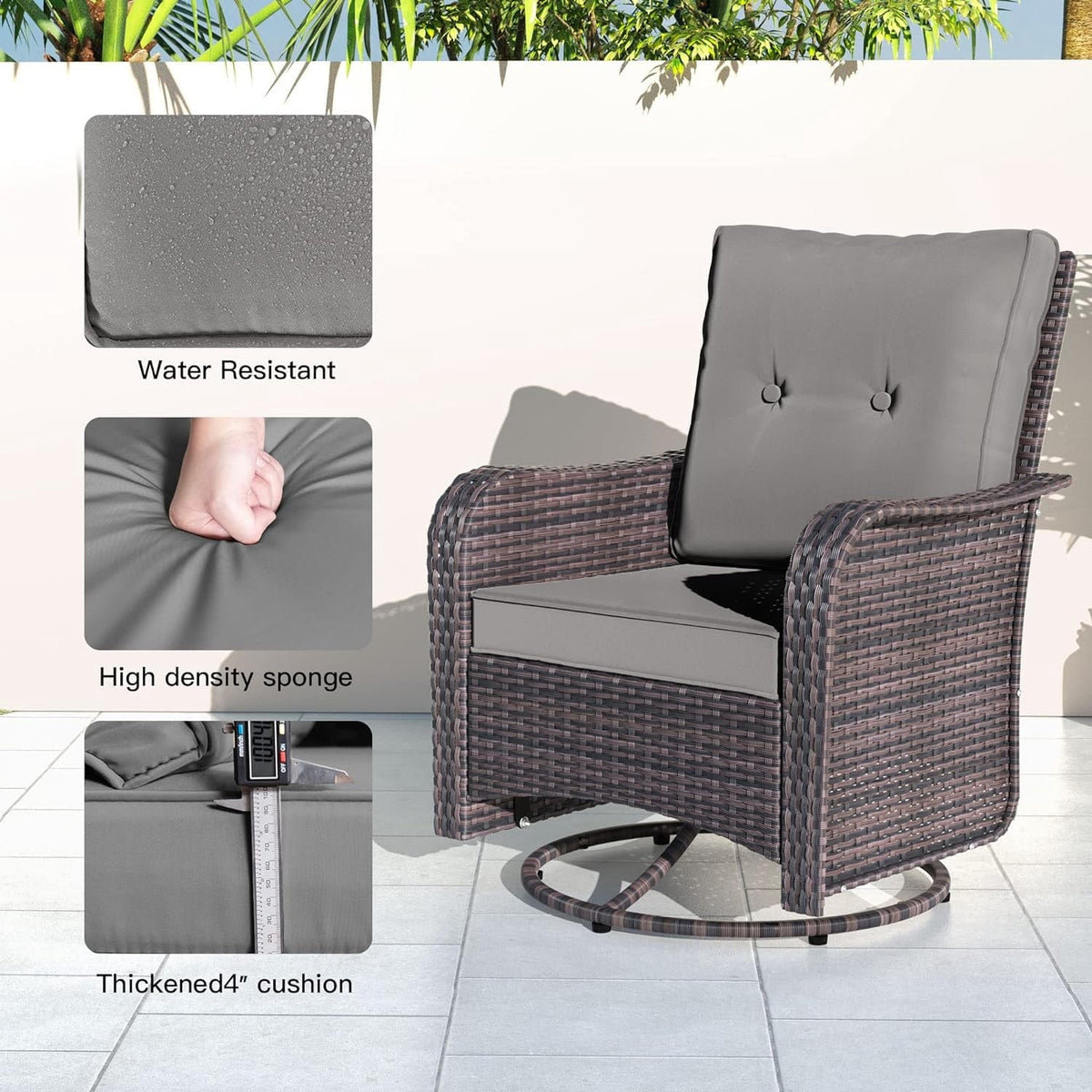 13-Piece Patio Collection Rattan Wicker Set with Fire Pit Table & Swivel Rocking Chairs