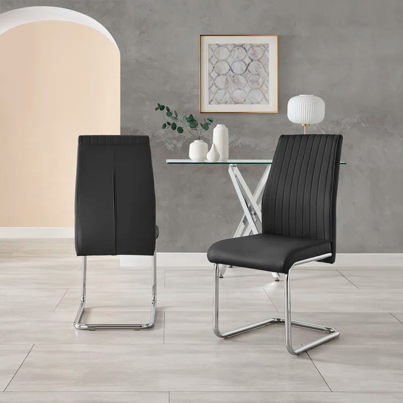 Edzard Chrome & White High Gloss Dining Table Set with 6 Luxury Faux Leather Dining Chairs