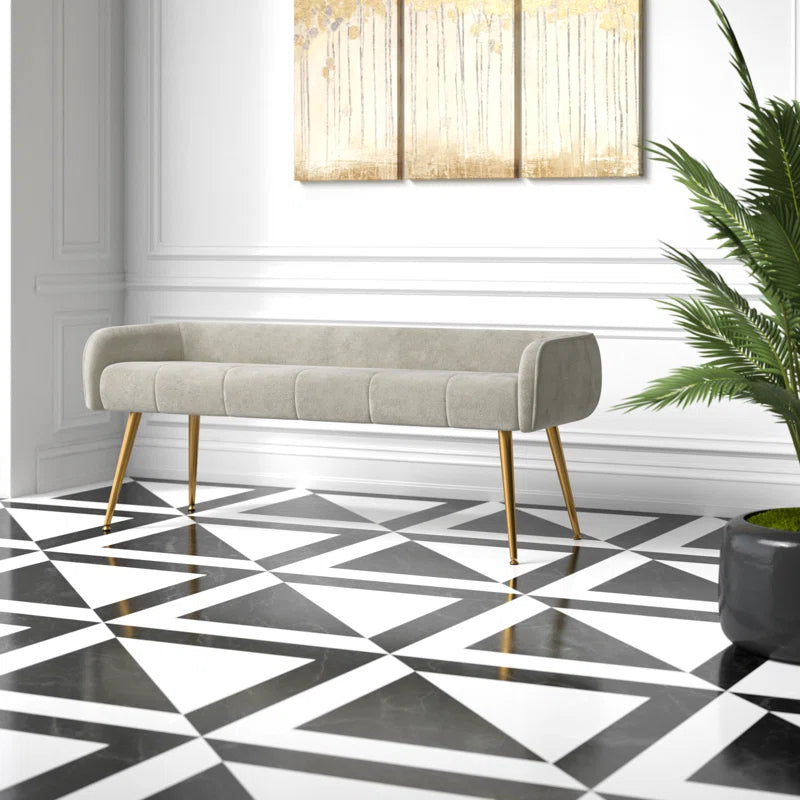 Millbury Polyester Upholstered Bench with Metal Leg