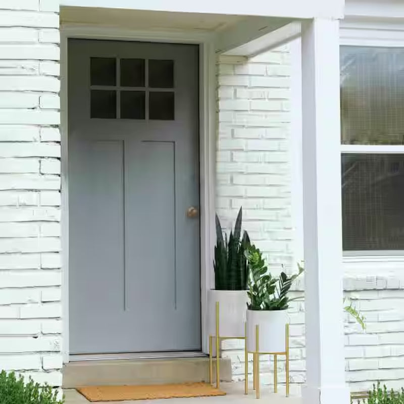 Round White and Gold Iron Floor Planters with Stands (2-Pack)