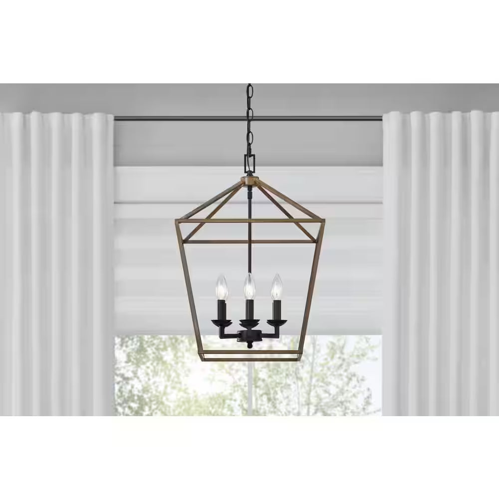 Weyburn 6-Light Black and Faux Wood Farmhouse Chandelier Light Fixture with Caged Metal Shade
