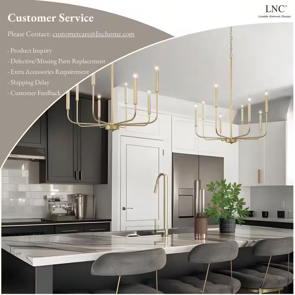 Modern Gold Candlestick Island Chandelier Transitional 8-Light Pale Brass Pendant Light for Kitchen Bedroom Dining Area