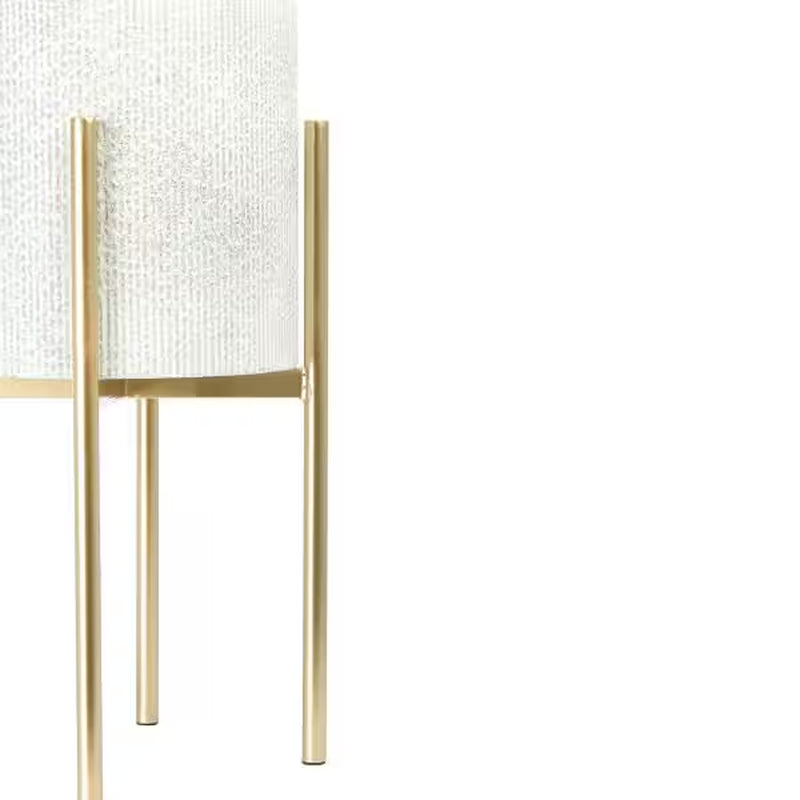 Round White and Gold Iron Floor Planters with Stands (2-Pack)