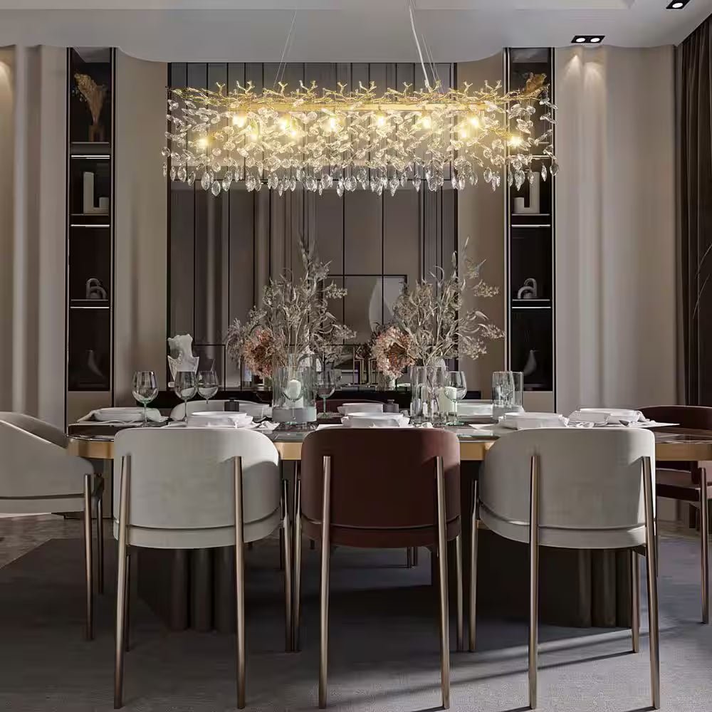 47.2 In. Modern 14-Lights Gold Luxury Crystal Linear Chandelier for Dining Room