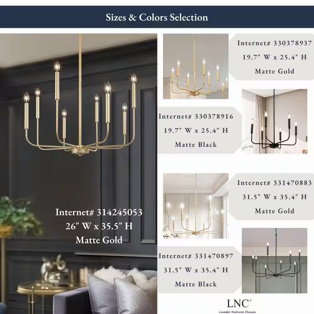 Modern Gold Candlestick Island Chandelier Transitional 8-Light Pale Brass Pendant Light for Kitchen Bedroom Dining Area
