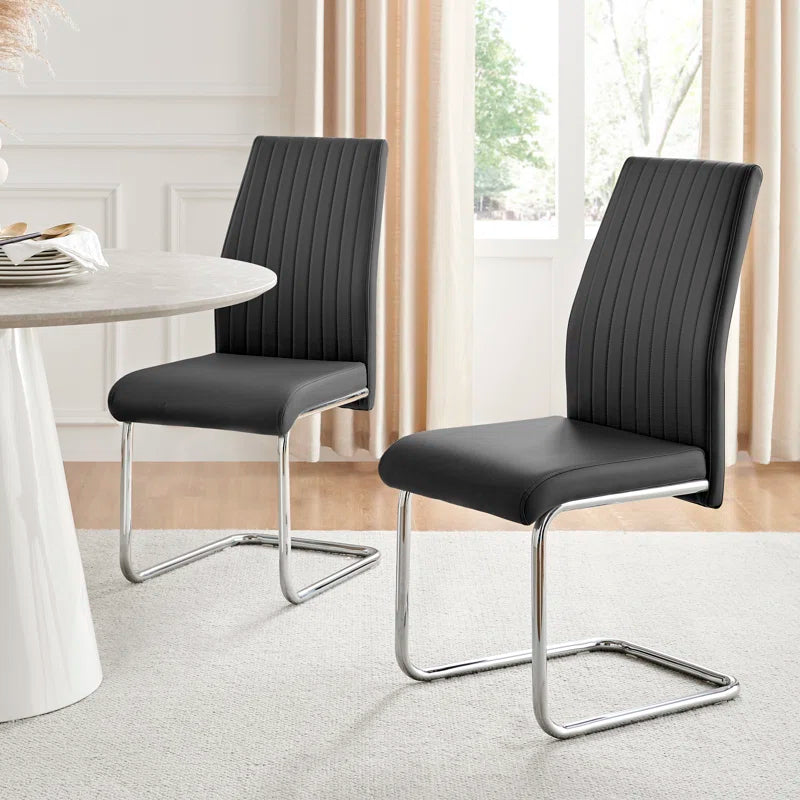 Edzard Chrome & White High Gloss Dining Table Set with 6 Luxury Faux Leather Dining Chairs