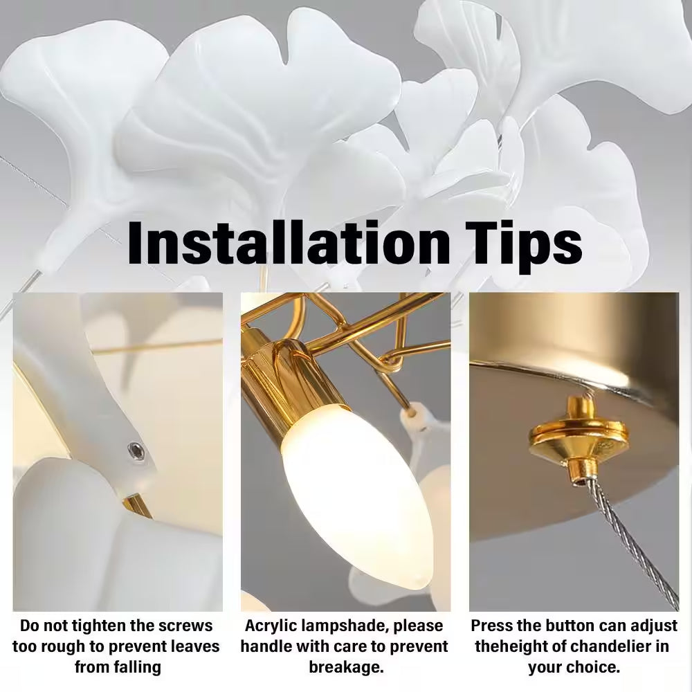 6 Light Gold Chandelier, Luxury Ginkgo Branch Chandelier for Living Room, Dining Room, Foyer, Kitchen Island-L31 In.