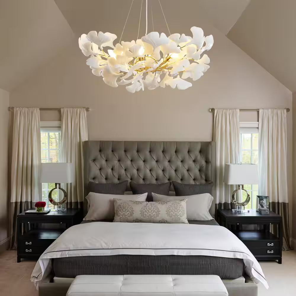6 Light Gold Chandelier, Luxury Ginkgo Branch Chandelier for Living Room, Dining Room, Foyer, Kitchen Island-L31 In.