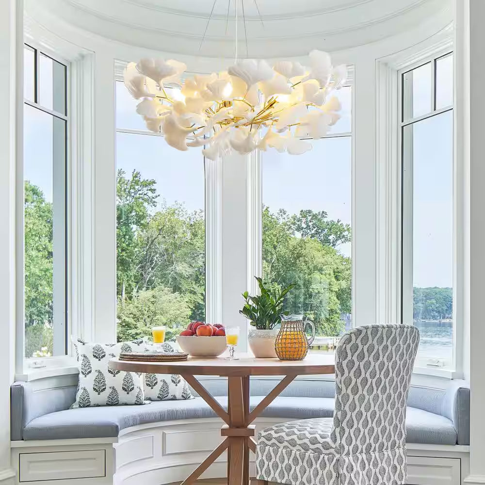 6 Light Gold Chandelier, Luxury Ginkgo Branch Chandelier for Living Room, Dining Room, Foyer, Kitchen Island-L31 In.